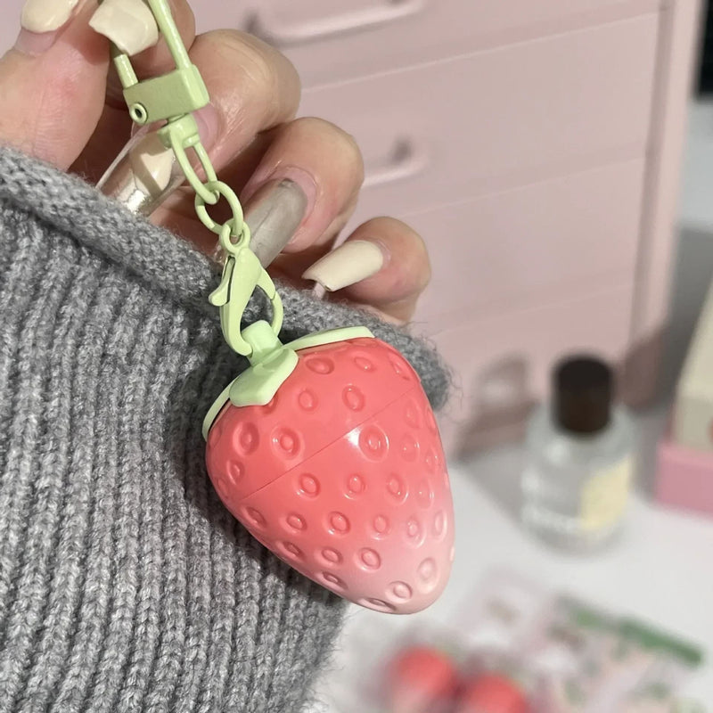Kawaii strawberry keychain fruit moisturizing lip balm