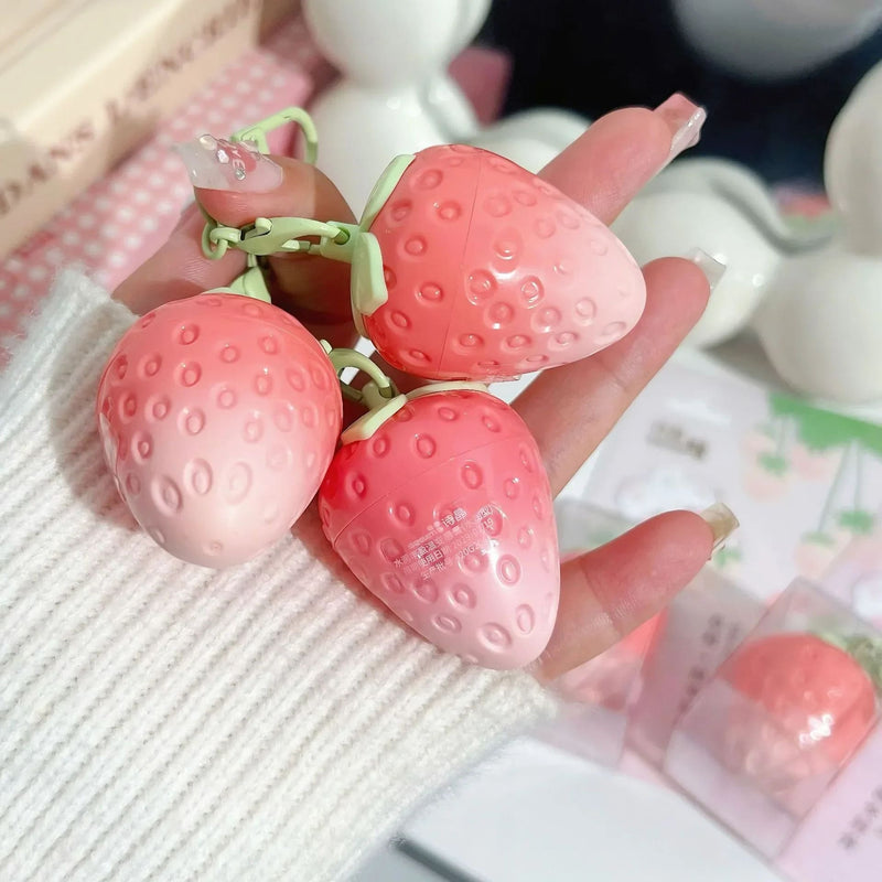 Kawaii strawberry keychain fruit moisturizing lip balm