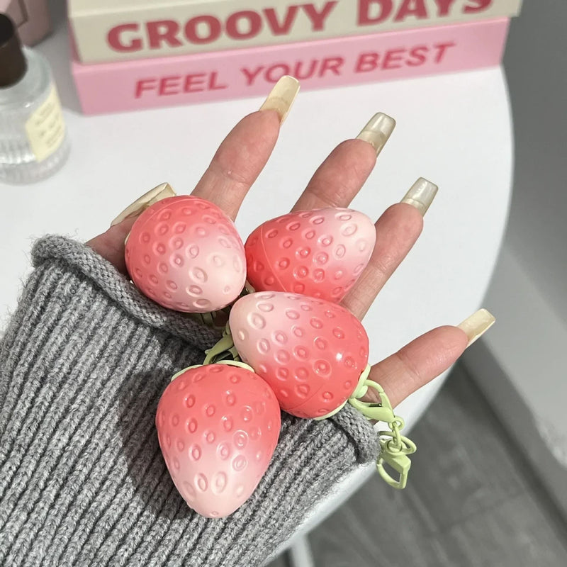 Kawaii strawberry keychain fruit moisturizing lip balm