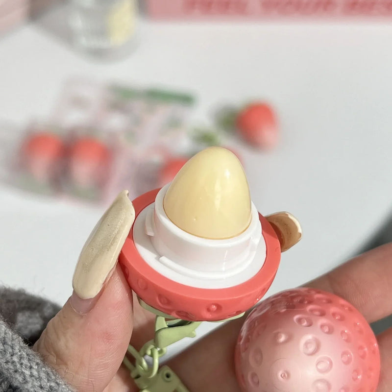 Kawaii strawberry keychain fruit moisturizing lip balm
