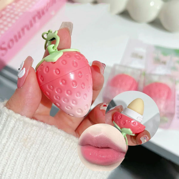 Kawaii strawberry keychain fruit moisturizing lip balm