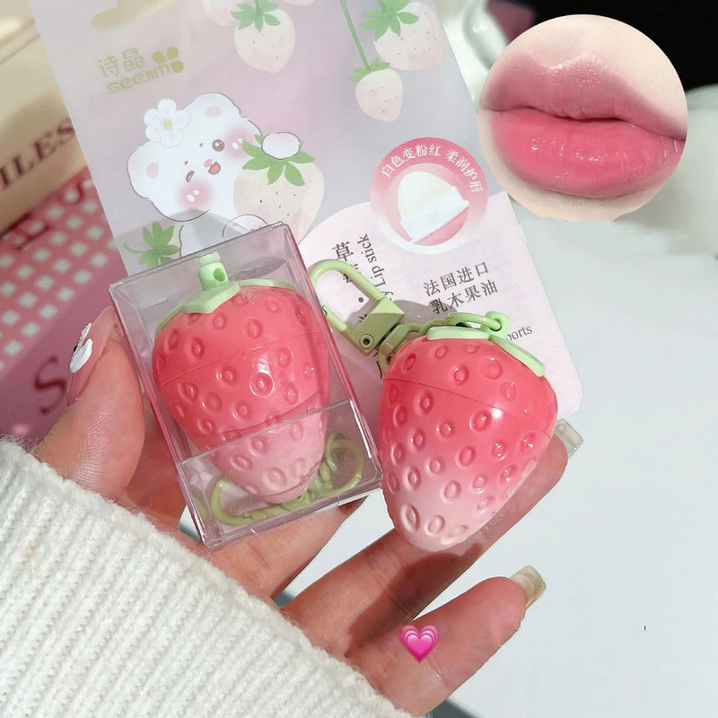 Kawaii strawberry keychain fruit moisturizing lip balm
