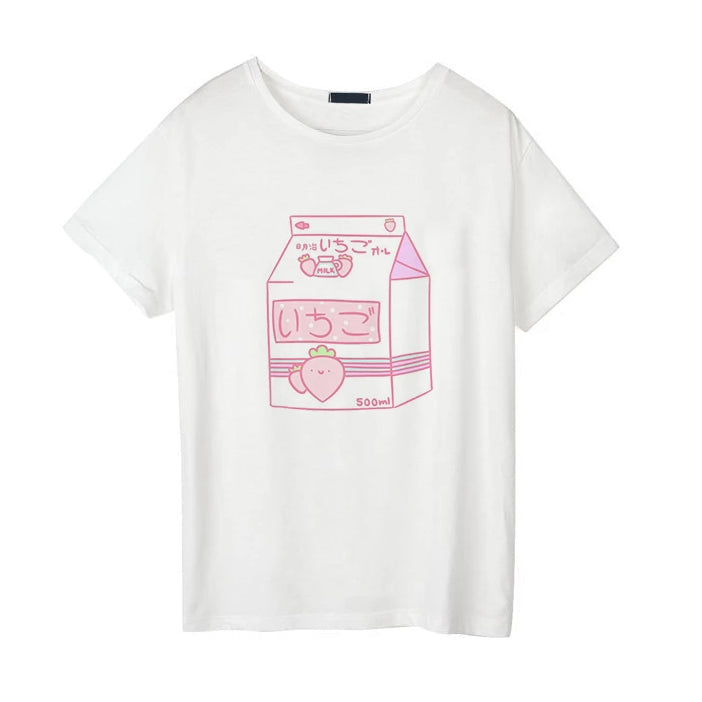 Strawberry milk graphic tee - 80s style tee - box - fairy kei - food - fruit