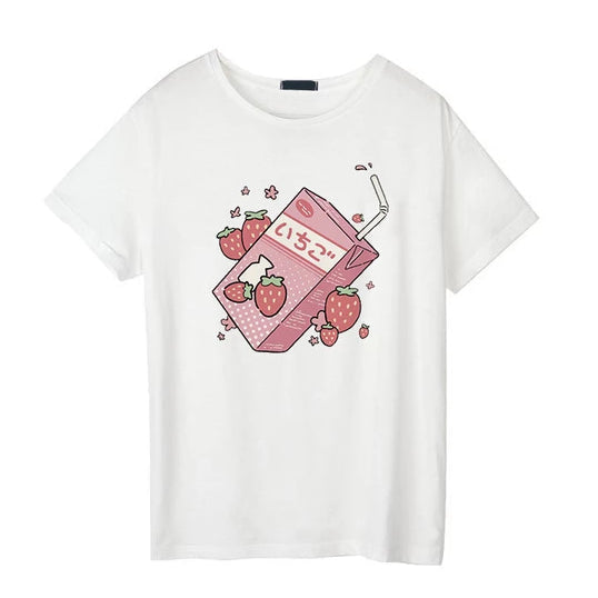 Strawberry milk graphic tee - 80s style tee - box - fairy kei - food - fruit