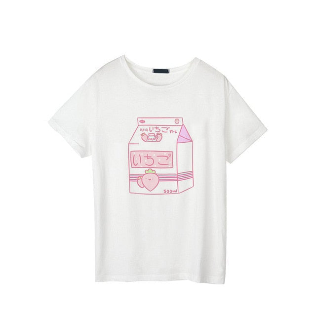 Strawberry milk graphic tee - 80s style tee - box - fairy kei - food - fruit