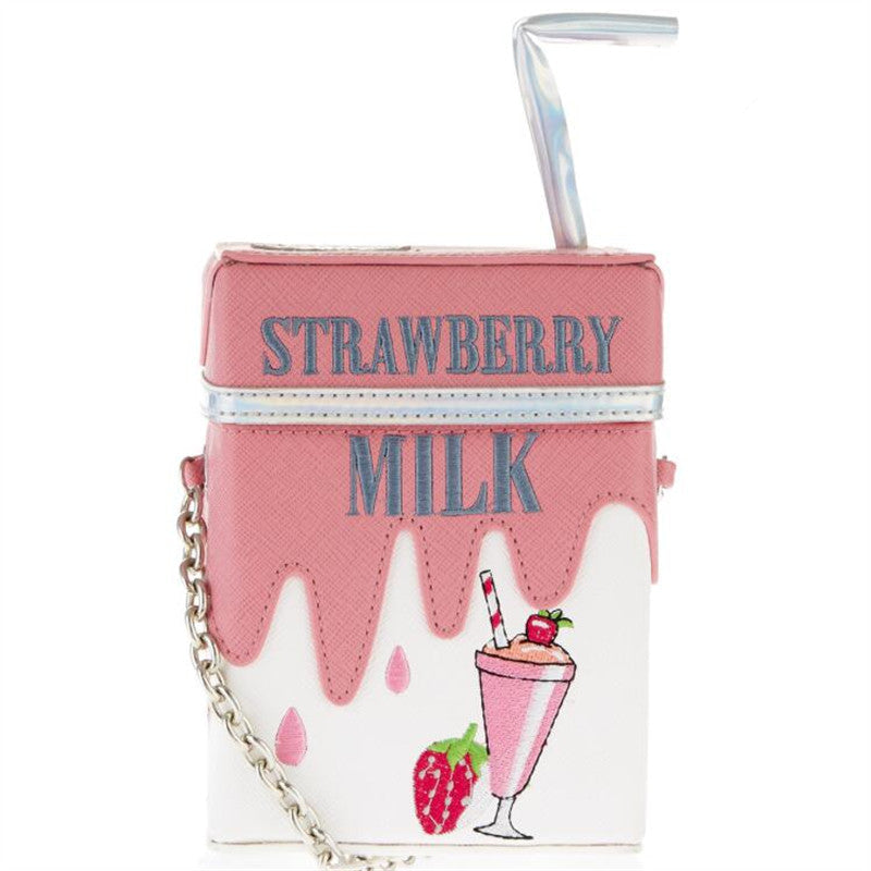 Strawberry milk handbag - 2 dimensional purse - 2d - 3d - box