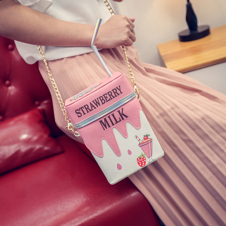 Strawberry milk handbag - 2 dimensional purse - 2d - 3d - box