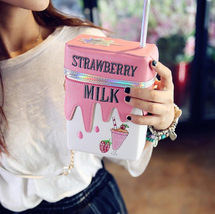 Strawberry milk handbag - 2 dimensional purse - 2d - 3d - box