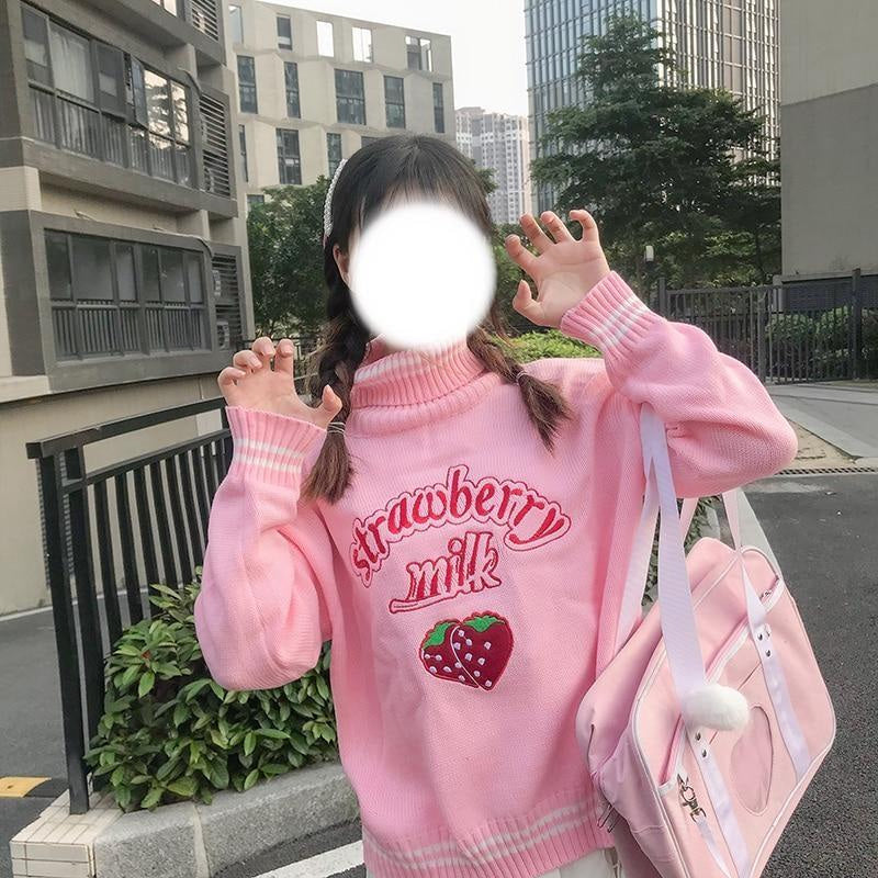 Strawberry milk knit sweater - embroidered - embroidery - fairy kei - harajuku