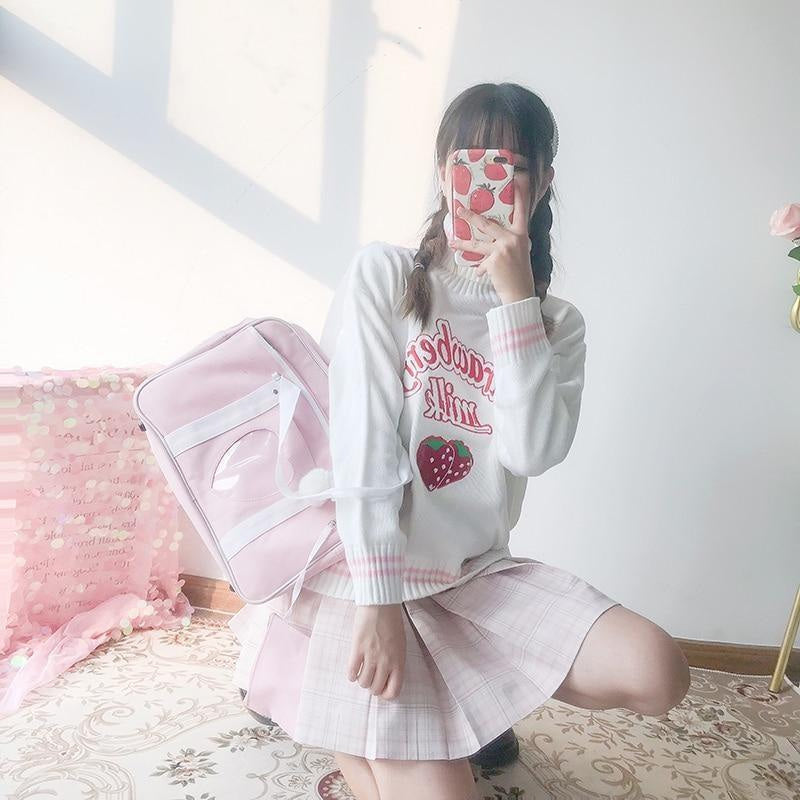 Strawberry milk knit sweater - embroidered - embroidery - fairy kei - harajuku