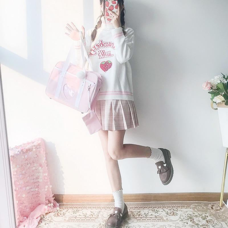 Strawberry milk knit sweater - embroidered - embroidery - fairy kei - harajuku