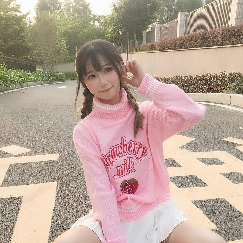 Strawberry milk knit sweater - embroidered - embroidery - fairy kei - harajuku