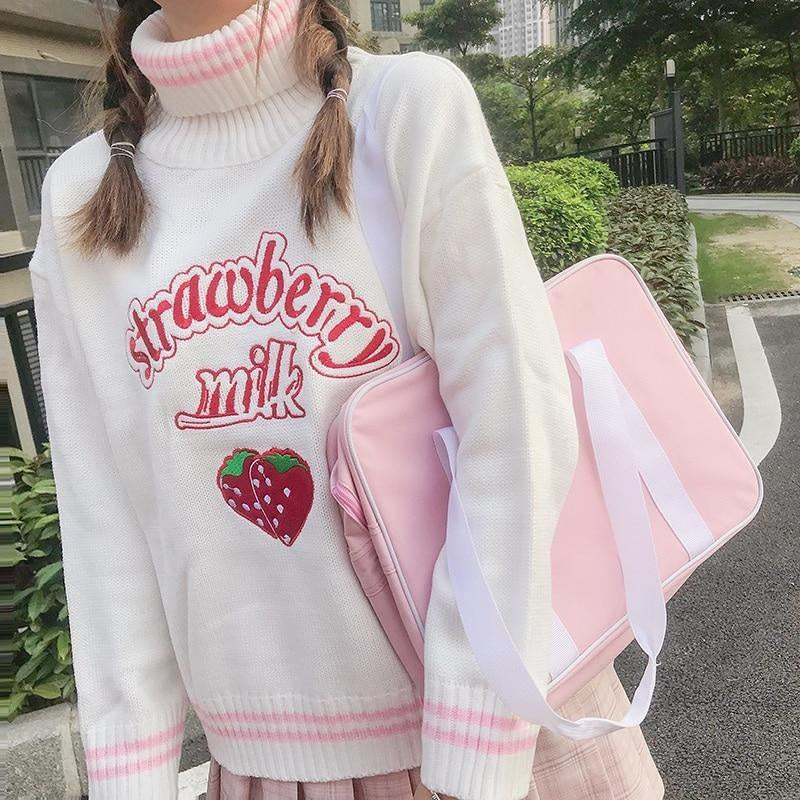 Strawberry milk knit sweater - embroidered - embroidery - fairy kei - harajuku