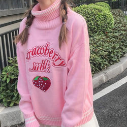 Strawberry milk knit sweater - embroidered - embroidery - fairy kei - harajuku