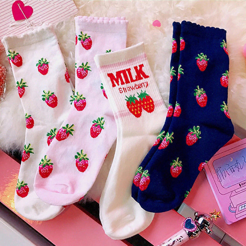 Strawberry milk socks - ankle socks - fruit - harajuku - backpack - japan