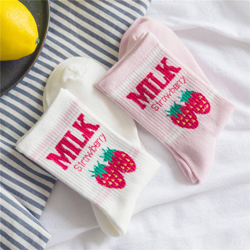 Strawberry milk socks - ankle socks - fruit - harajuku - backpack - japan