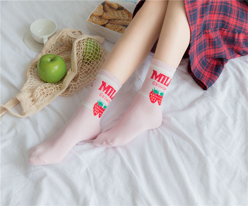 Strawberry milk socks - ankle socks - fruit - harajuku - backpack - japan