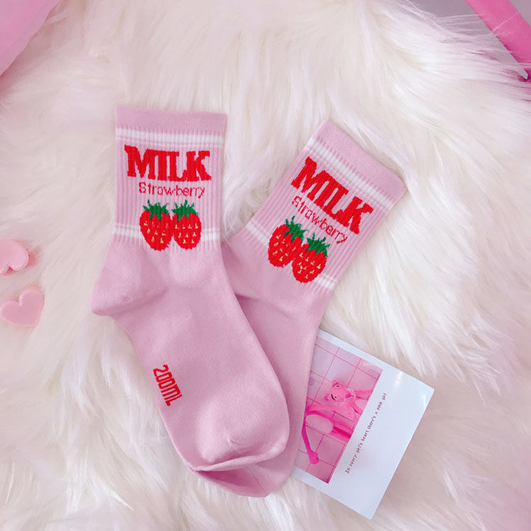 Strawberry milk socks - ankle socks - fruit - harajuku - backpack - japan