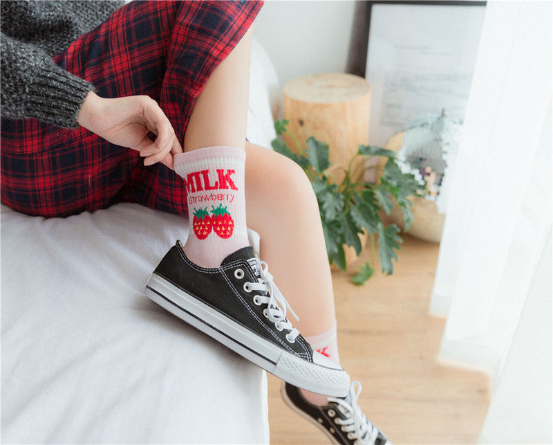 Strawberry milk socks - ankle socks - fruit - harajuku - backpack - japan