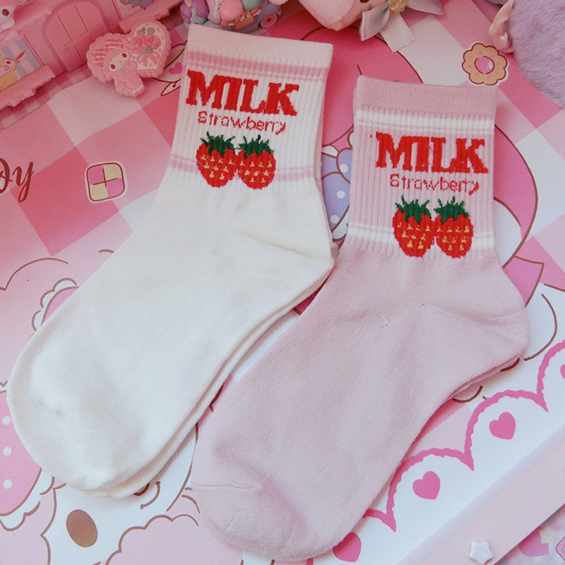 Strawberry milk socks - ankle socks - fruit - harajuku - backpack - japan