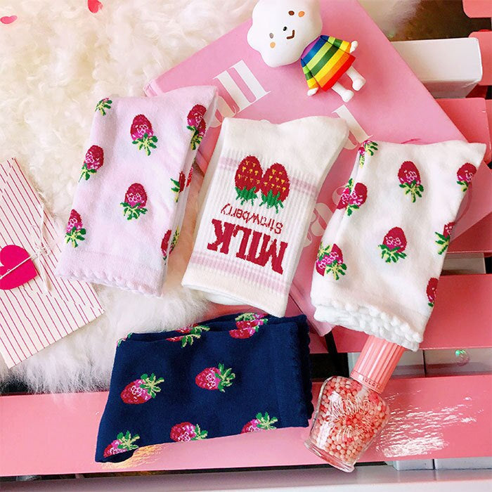 Strawberry milk socks - ankle socks - fruit - harajuku - backpack - japan