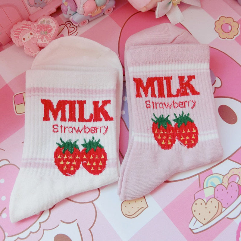 Strawberry milk socks - ankle socks - fruit - harajuku - backpack - japan