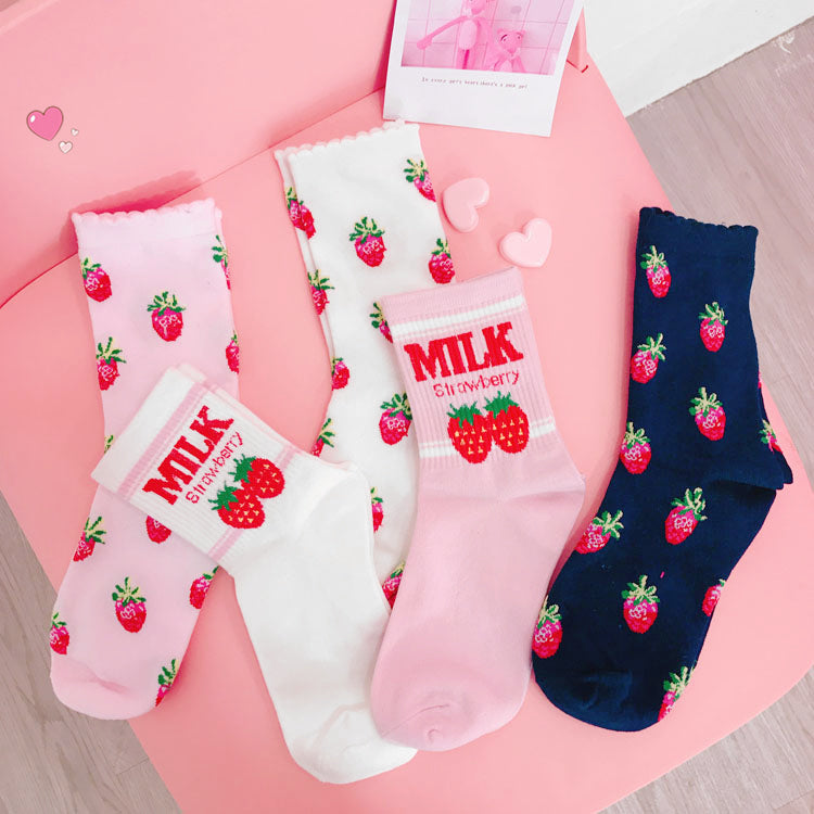 Strawberry milk socks - ankle socks - fruit - harajuku - backpack - japan