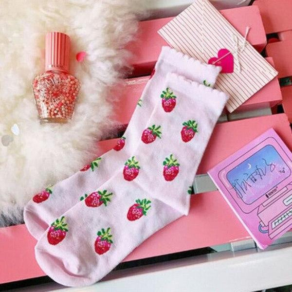 Strawberry milk socks - ankle socks - fruit - harajuku - backpack - japan