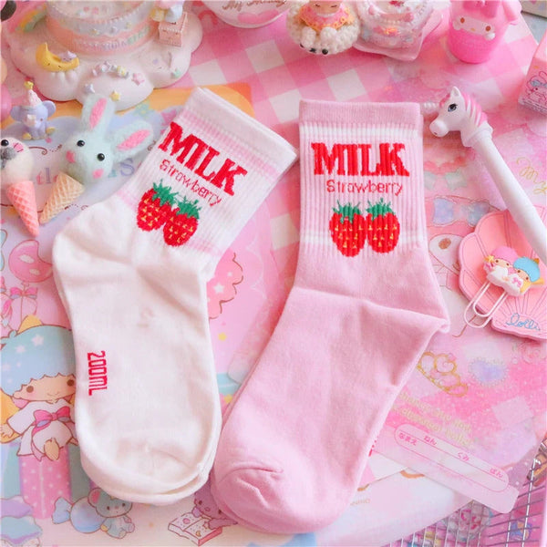 Strawberry milk socks - ankle socks - fruit - harajuku - backpack - japan