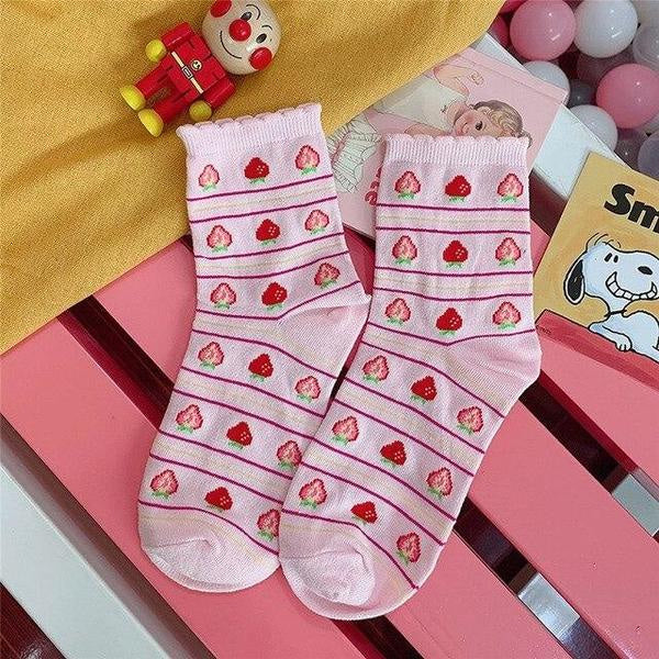 Strawberry milk socks - ankle socks - fruit - harajuku - backpack - japan