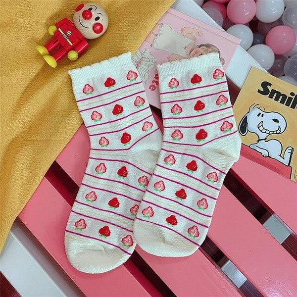 Strawberry milk socks - ankle socks - fruit - harajuku - backpack - japan