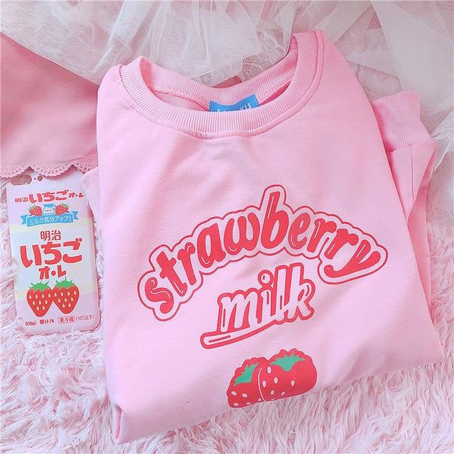 Strawberry Milk Knit Turtleneck Sweater Sweatshirt Kawaii Babe