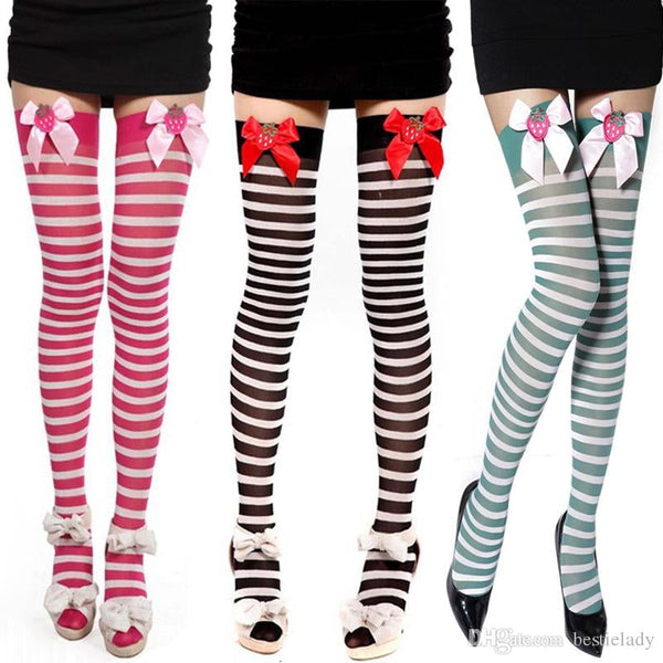 Strawberry striped stockings - knee socks - sockies - stockings - strawberries