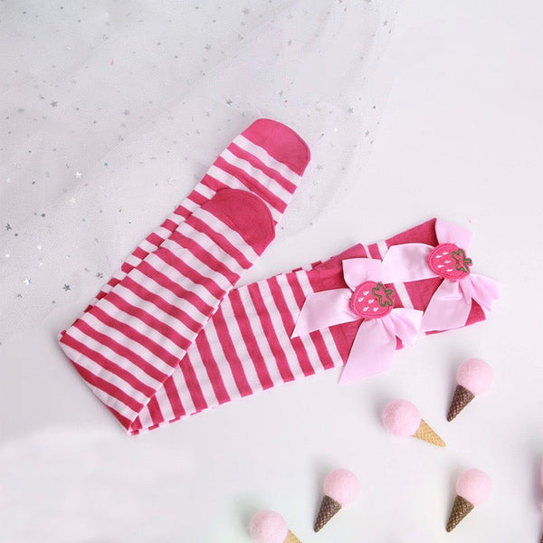 Strawberry Striped Stockings Thigh High Lolita Kawaii | Kawaii Babe