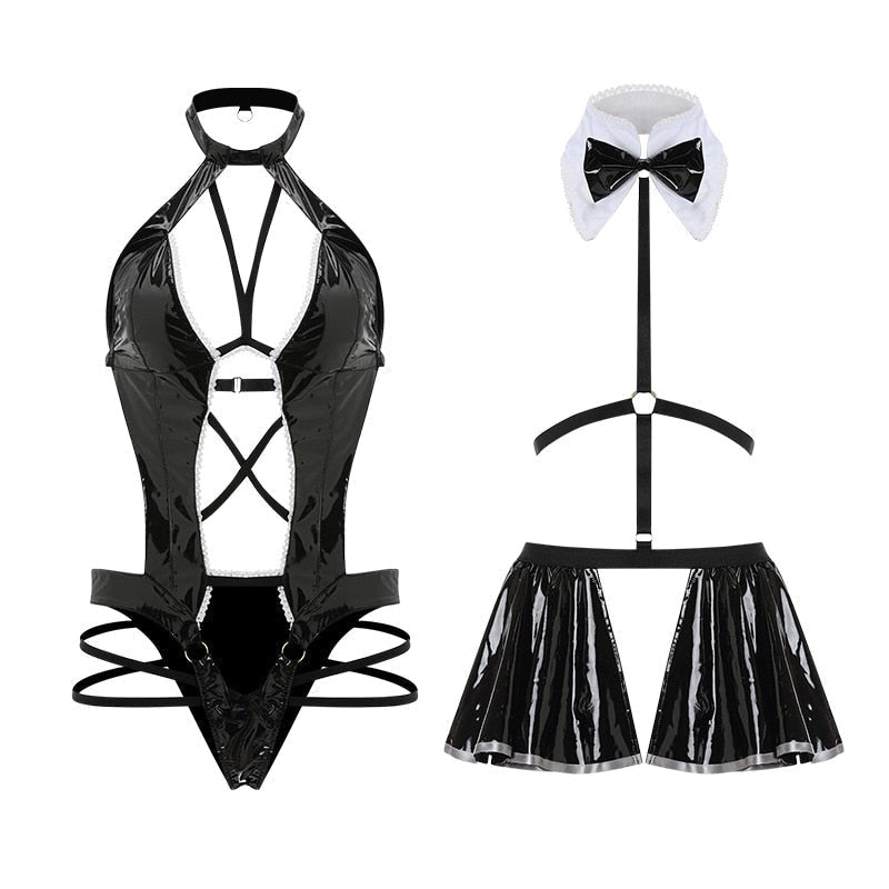 Suited up tutu maid cosplay - black latex - halloween - costume - set