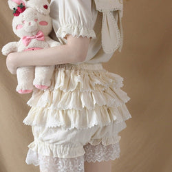 Sweet beige bloomer shorts - kawaii - lace - ruffled - ruffles - white