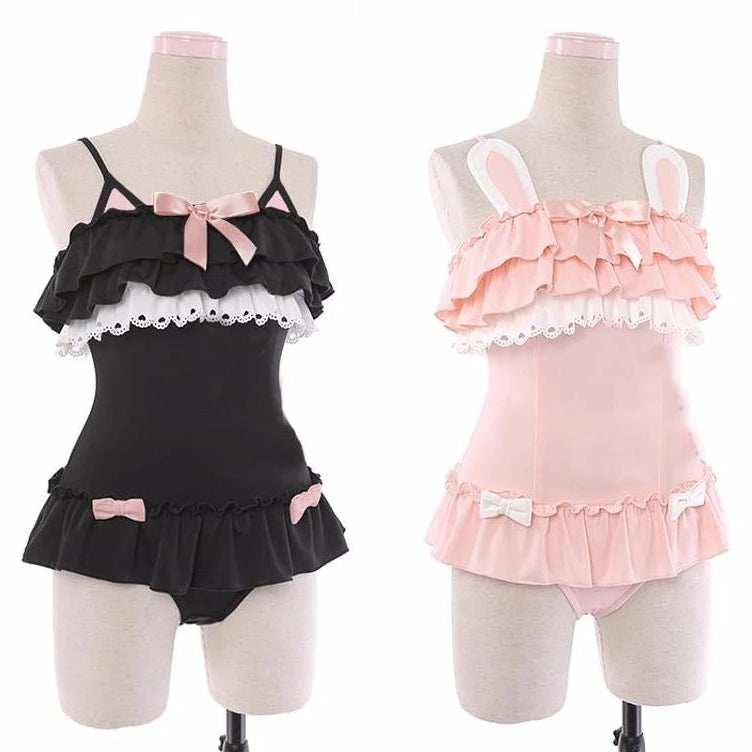 Sweet bunny romper - anime bunny - bathing suit - suits - black cat - bodysuit