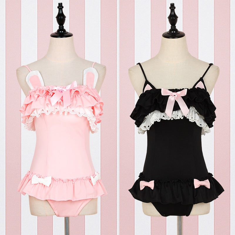 Sweet bunny romper - anime bunny - bathing suit - suits - black cat - bodysuit