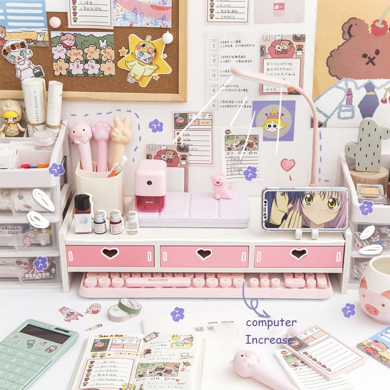 Kawaii sweet heart pink storage rack and shelving cabinet