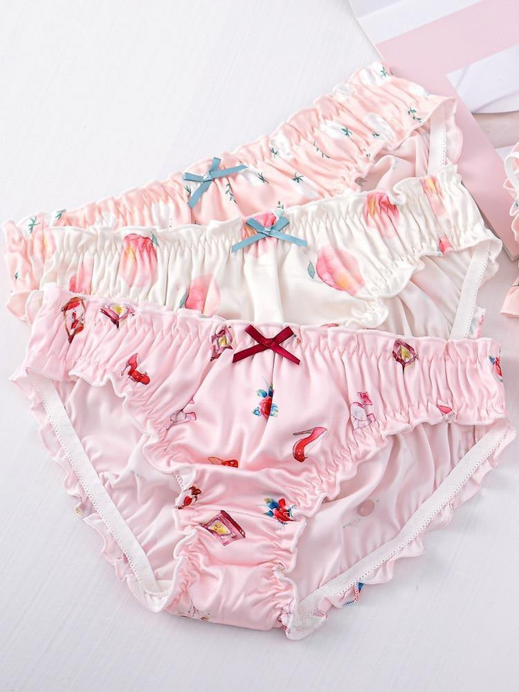 Kawaii sweet peach lingerie set ruffled white fruit