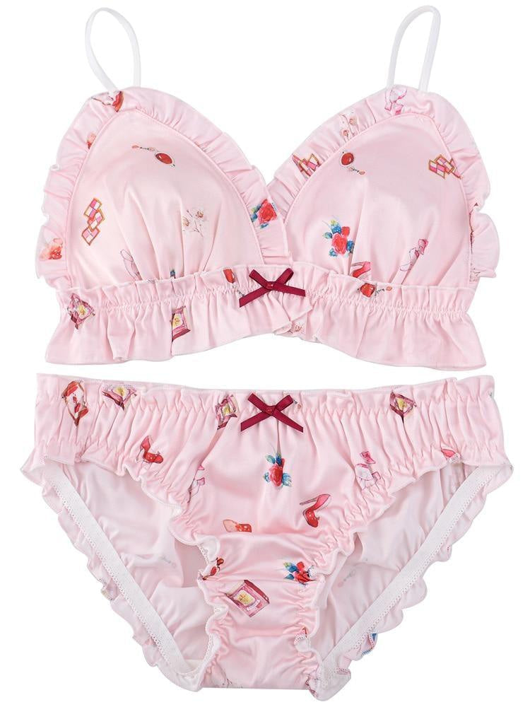 Kawaii sweet peach lingerie set ruffled white fruit