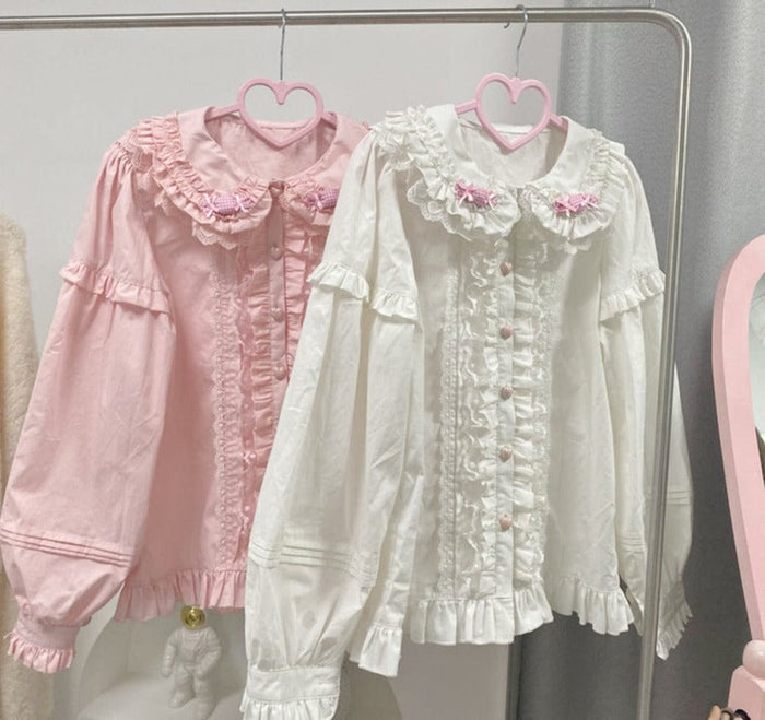 Sweet Pastels Ruffled Candy Blouse Shirt Bows & Lace