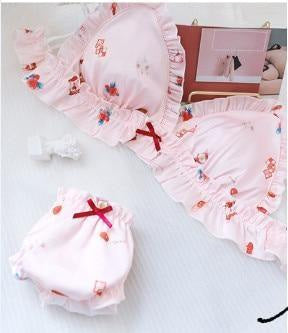 Kawaii sweet valentine silk satin lingerie set girly ruffled