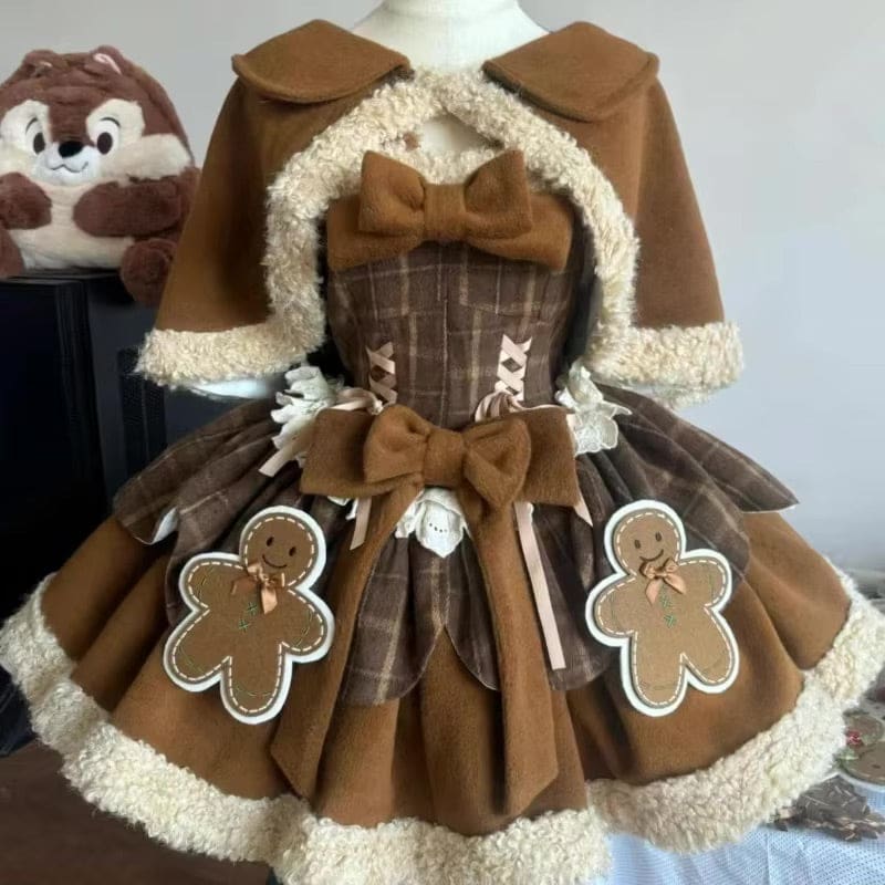 Tartan Gingerbread JSK Lolita Christmas Dress Brown / XL Tartan Gingerbread JSK Lolita Christmas Dress Brown / XL