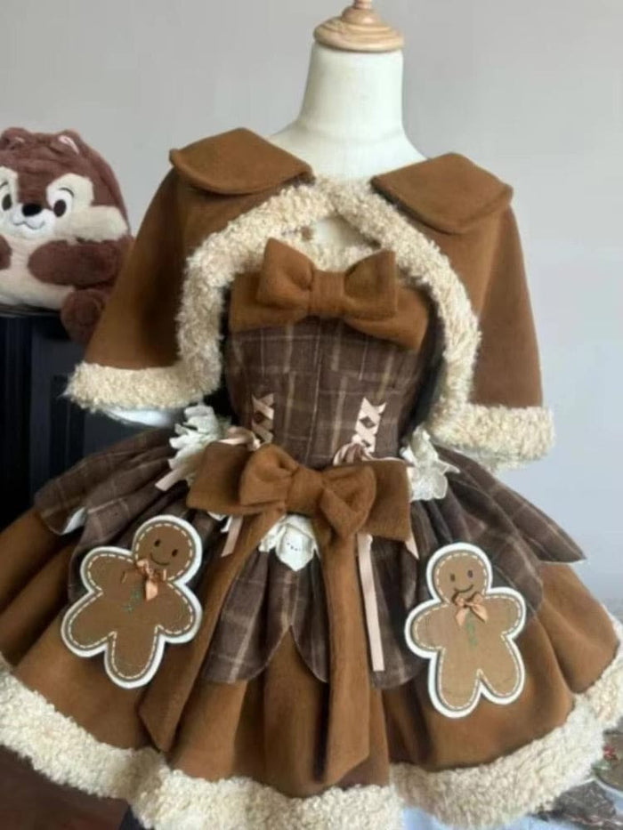 Tartan Gingerbread JSK Lolita Christmas Dress Brown / XL Tartan Gingerbread JSK Lolita Christmas Dress Brown / XL