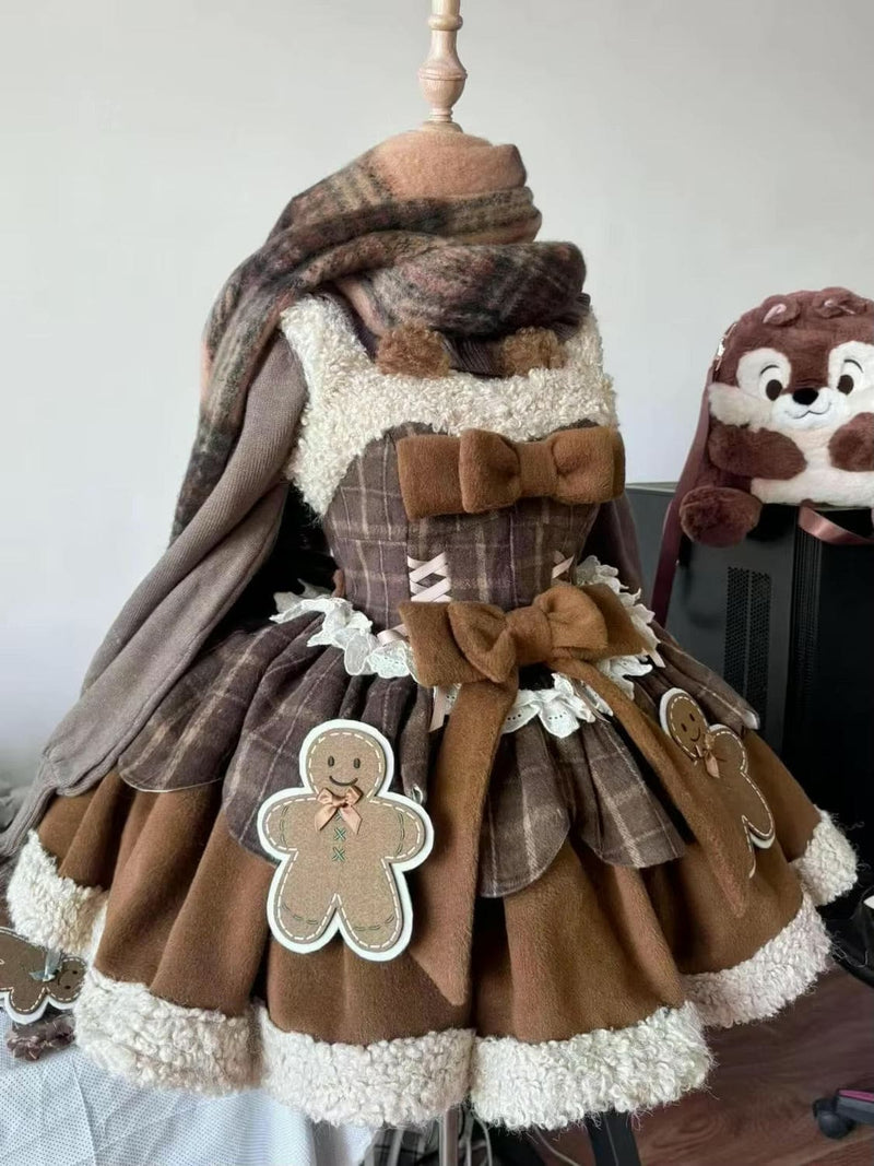 Tartan Gingerbread JSK Lolita Christmas Dress Blue / M