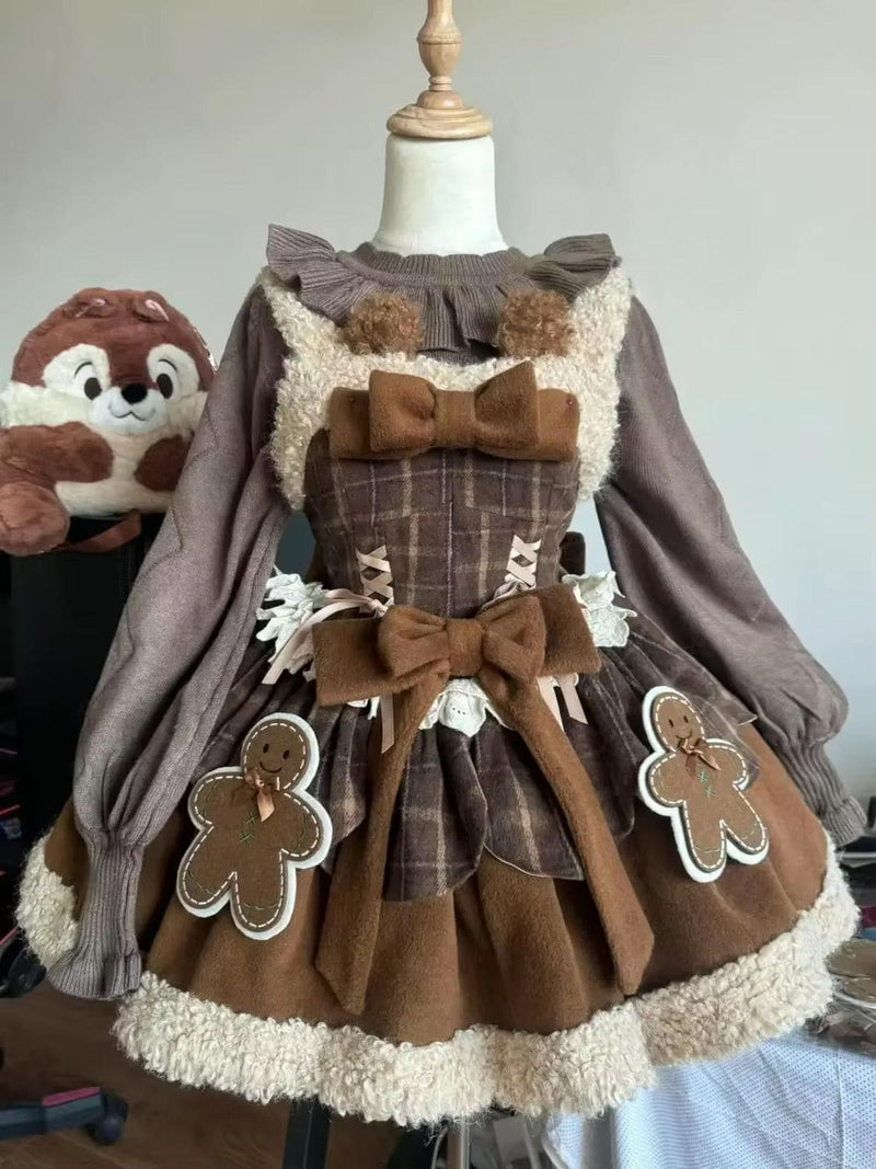 Tartan Gingerbread JSK Lolita Christmas Dress Blue / M