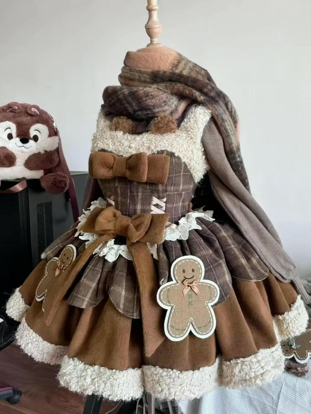 christmas dress brown Tartan Gingerbread JSK Lolita – Kawaii Babe very suitable for autumn