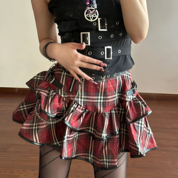 Tartan red plaid goth skirt - alternative - goth - gothic - kawaii - layers