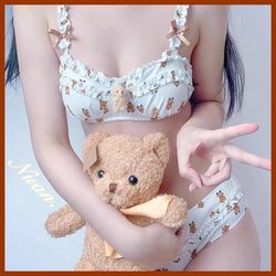 Kawaii teddy bear lingerie set white cotton cute